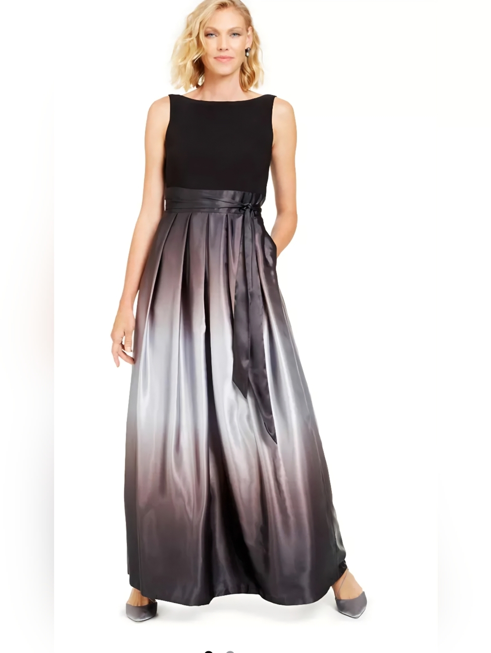 SLNY Sleeveless Ombre Satin Maxi Dress - Black/Gray